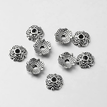Tibetan Style Alloy Flower Bead Caps, Antique Silver, 7x7x2mm, Hole: 1.5mm