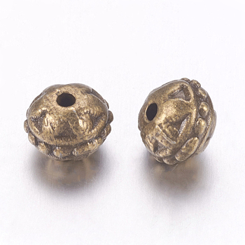 Tibetan Style Alloy Beads, Round, Lead Free & Nickel Free & Cadmium Free, Antique Bronze Color, 8mm in diameter, 7mm thick, hole: 1.5mm