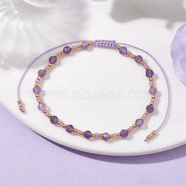 bracelet réglable en améthyste naturelle et perles tressées en verre(BJEW-JB10137-02)-2
