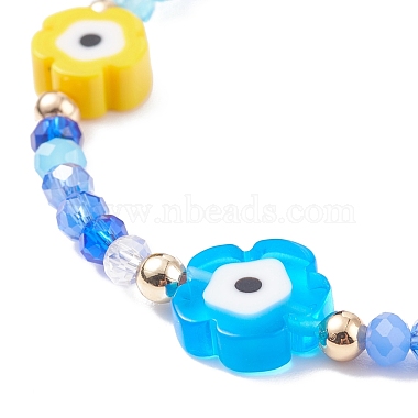 Flower Glass & Brass Beaded Stretch Bracelet for Women(BJEW-JB08075)-5