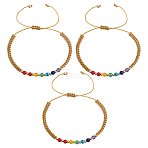 3Pcs Adjustable Chakra Natural & Synthetic Mixed Stone Round Bead Braided Bracelet Sets, Yellow, Inner Diameter: 11.02 inch(28cm)(ZZ4943-3)