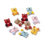 10Pcs Opaque Resin Pendants, with Platinum Tone Iron Loops, Bear Charms with Word Toy, Mixed Color, 29x20.5x9.5mm, Hole: 2mm(RESI-FP0001-23)