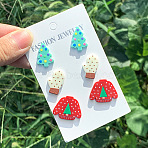 3 Pairs Christmas Theme Acrylic Stud Earrings, Mixed Color, 12~19x20~23mm(FS-WGD5022-01)