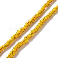 Handmade Lampwork Beads Strands,  3 Tone, Column, Gold, 4~5.5x2~4mm, Hole: 1.8mm, about 130pcs/strand, 14.96~15.16 inch(38~38.5cm)(BLOW-K001-01B-09)