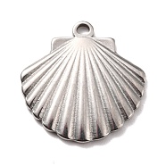 304 Stainless Steel Pendants, Textured, Shell, Stainless Steel Color, 20.5x20x2mm, Hole: 1.6mm(STAS-B024-25P)