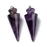Natural Amethyst Pendants, with Platinum Brass Findings, Cone, 40~44x15~16mm, Hole: 3x7mm(G-K311-47G)