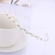 Iron with Rhinestone Hair Bands, Imitation Pearl for Girl, Platinum, 150x130mm(PW-WG75227-02)