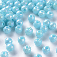 Opaque Acrylic Beads, AB Color Plated, Round, Sky Blue, 6x5mm, Hole: 1.8mm, about 4400pcs/500g(MACR-S370-D6mm-A07)