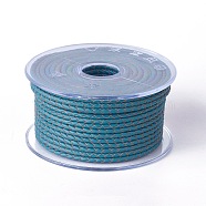 Braided Cowhide Cord, Leather Jewelry Cord, Jewelry DIY Making Material, Medium Turquoise, 3mm, about 5.46 yards(5m)/roll(WL-I004-3mm-D-12)
