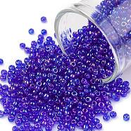 TOHO Round Seed Beads, Japanese Seed Beads, (87) Transparent AB Cobalt, 11/0, 2.2mm, Hole: 0.8mm, about 1110pcs/bottle, 10g/bottle(SEED-JPTR11-0087)
