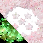 Luminous Resin Decoden Cabochons, Flower, Glow in the Dark, with Glitter Power, Pink, 11.5x2.5mm(RESI-Z032-03B)