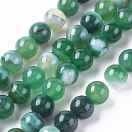 Natural Striped Agate/Banded Agate Beads Strands, Dyed & Heated, Round, Green, 6mm, Hole: 1mm, about 63pcs/strand, 14.57 inch(37cm)(G-G582-6mm-58)