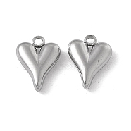 201 Stainless Steel Pendants, Heart Charm, Stainless Steel Color, 13.5x10x3mm, Hole: 2mm(STAS-J401-VC735)