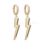 Brass Micro Pave Cubic Zirconia Huggie Hoop Earrings, Flash Earrings, Long-Lasting Plated, Lightning Bolt, Clear & Black, Real 18K Gold Plated, 46mm, Pin: 1mm(EJEW-K083-22G-A)