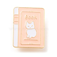 Cartoon Style Cat Enamel Pins, Light Gold Alloy Badge for Women, Book, 31x24x1.5mm(JEWB-Q035-02D)