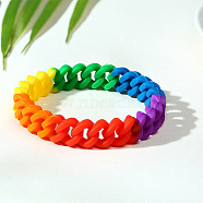 Rainbow Color Pride Flag Silicone Wristband Bracelet, Cord Bracelet for Women, Oval Pattern, Wide: 13mm, 7-5/8 inch(19.5cm)(RABO-PW0001-042B)