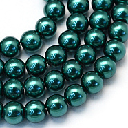 Baking Painted Pearlized Glass Pearl Round Bead Strands, Teal, 6~7mm, Hole: 1mm, about 145pcs/strand, 31.4 inch(X-HY-Q003-6mm-79)
