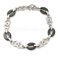 Two Tone 304 Stainless Steel Oval & Rhombus Link Chain Bracelet, Black, 9-1/8 inch(23.2cm), Wide: 11mm(BJEW-B078-19BP)