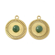 Natural African Jade Pendants, Flat Round Charms, with Vacuum Plating Real 18K Gold Plated 201 Stainless Steel Findings, 18.5x15.5x3mm, Hole: 1.8mm(STAS-J401-VC661)