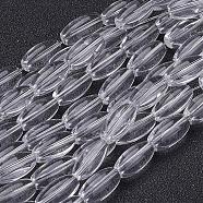 Glass Beads Strands, Rice, Elongated Oval Beads, Clear, 12x6mm, Hole: 0.8mm, about 28pcs/strand, 13 inch(GS6x13mmC01)