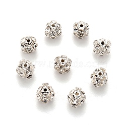 Brass Clear Rhinestone Beads, Grade B, Round, Silver Color Plated, 8mm(RB-A017-8mm-S)