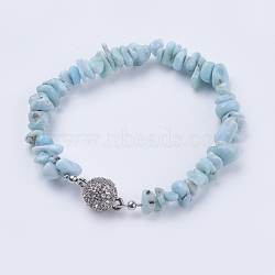 Natural Larimar Bracelets, with Alloy Rhinestone Magnetic Clasps, Nuggets, Platinum, 7-1/4 inch(185mm)
(BJEW-JB03476-04)
