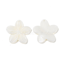 Natural Freshwater Shell Pendants, Flower Charms, Seashell Color, 35.5~36.5x37~38x2.5~3mm, Hole: 1.5mm(SSHEL-C011-04)