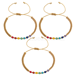 3Pcs Adjustable Chakra Natural & Synthetic Mixed Stone Round Bead Braided Bracelet Sets, Yellow, Inner Diameter: 11.02 inch(28cm)(ZZ4943-3)