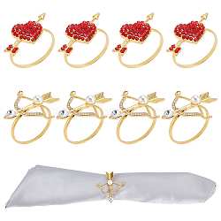 Fingerinspire Arrow & Heart Alloy Napkin Rings, with Resin Rhinestone, Napkin Holder Adornment, for Valentine's Day Place Setting, Golden, 44.5x49.5mm, Inner Dimeter: 35.5mm, 2 style, 4pcs/style, 8pcs(AJEW-FG0001-69)