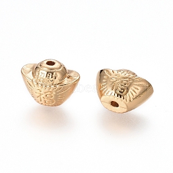 Long-Lasting Plated Alloy Beads, Gold Ingot with Chinese Character, Golden, 8.5x11.8x7.7mm, Hole: 1.4mm(X-PALLOY-E576-01G)