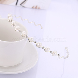 Iron with Rhinestone Hair Bands, Imitation Pearl for Girl, Platinum, 150x130mm(PW-WG75227-02)