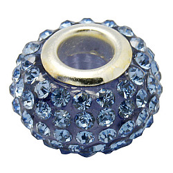 Resin Rhinestone Beads, with Silver Color Brass Double Cores, Grade A, Rondelle, Light Sapphire, 10x7mm, Hole: 2.5mm(CPDL-H001-10x7mm-1)