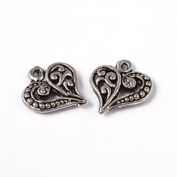 Tibetan Style Filigree Alloy Heart Charms, Cadmium Free & Lead Free, Antique Silver, 14x13x3mm, Hole: 1.5mm, about 1100pcs/1000g(TIBEP-0277-AS-RS)