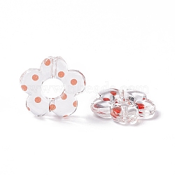 Transparent Acrylic Beads, Flower with Polka Dot Pattern, Clear, Orange, 19x19.5x3.5mm, Hole: 1.6mm(OACR-C009-06C)