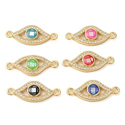 Rack Plating Brass Micro Pave Clear Cubic Zirconia Eye Connector Charms, with Shell & Enamel, Real 18K Gold Plated, Long-Lasting Plated, Lead Free & Cadmium Free, Mixed Color, 10x24x3mm, Hole: 2mm(KK-K385-092G)