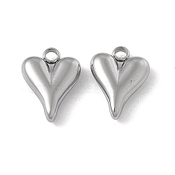 Non-Tarnish 201 Stainless Steel Pendants, Heart Charm, Stainless Steel Color, 13.5x10x3mm, Hole: 2mm(STAS-J401-VC735)