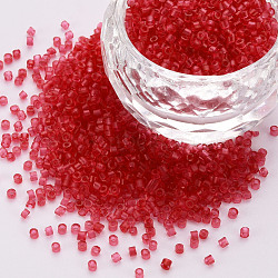 Glass Cylinder Beads, Seed Beads, Transparent Frosted Colours, Round Hole, Crimson, 1.5~2x1~2mm, Hole: 0.8mm, about 8000pcs/bag, about 1pound/bag(SEED-S047-H-001)
