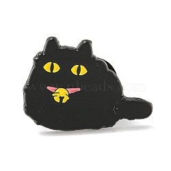 Cartoon Cat Enamel Pins, Black Alloy Badge for Women, Bell, 18.5x25.6x1.4mm(JEWB-K016-10B-EB)