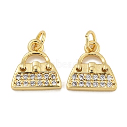 Rack Plating Brass Micro Pave Clear Cubic Zirconia Charms, Lead Free & Cadmium Free, Long-Lasting Plated, Handbag, Real 18K Gold Plated, 10.5x10x2mm, Hole: 2.5mm(KK-U030-10G)