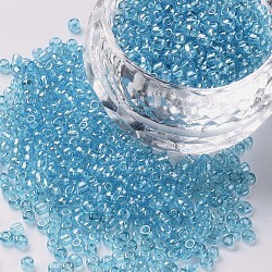 Glass Seed Beads, Trans. Colours Lustered, Round, Light Cyan, 2mm, Hole: 1mm, 30000pcs/pound(SEED-A006-2mm-103)