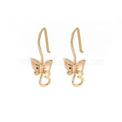 Brass Earring Hooks, Ear Wire, with Horizontal Loop, Nickel Free, Butterfly, Real 18K Gold Plated, 20x8mm, Hole: 2.5mm, 22 Gauge, Pin: 0.6mm(KK-S356-658G-NF)