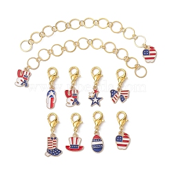 10Pcs USA Flag Element Apple/Star/Bowknot Alloy Enamel Knitting Row Counter Chains & Locking Stitch Markers Kits, Colorful, 30~135mm(HJEW-JM01337)