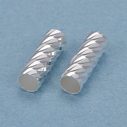 Brass Tube Beads, Long-Lasting Plated, Faceted Tube, 925 Sterling Silver Plated, 12x4mm, Hole: 3mm(KK-Y003-71S)