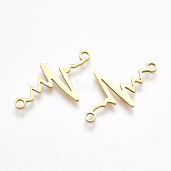 201 Stainless Steel Links connectors, Laser Cut Links, Heartbeat, Golden, 24x14.5x1mm, Hole: 1.5mm(STAS-S106-68G)