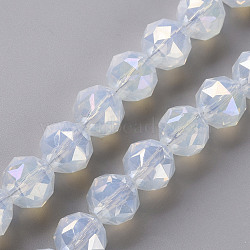 Electroplate Glass Beads Strands, AB Color Plated, Imitation Jade Glass, Faceted, Round, Creamy White, 10x9.5mm, Hole: 1.2mm, about 60pcs/strand, 21.65 inch~22.05 inch(55cm~56cm)(EGLA-T020-10-C04)