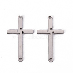 Non-Tarnish 201 Stainless Steel Link Connectors, Laser Cut, Cross, Stainless Steel Color, 26x14x1mm, Hole: 1.4mm(STAS-S110-087P)