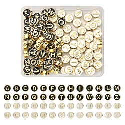 104Pcs 52 Style Alloy Enamel Beads, Cadmium Free & Lead Free, Light Gold, Flat Round with Alphabet, Letter A~Z, 8x4mm, Hole: 1.5mm, 2pcs/style(ENAM-YW0001-89)