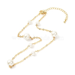 Round Glass Pearl Beaded Necklace for Girl Women, Brass Cable Chain Necklace, Golden, 14 inch(35.5cm)(NJEW-JN03732)