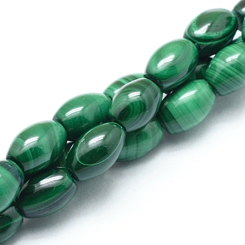 Natural Malachite Beads Strands, Rice, 8~9x6mm, Hole: 0.8mm, about 45pcs/strand, 15.75 inch(40cm)