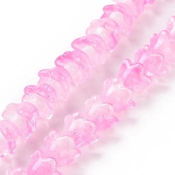 Transparent Glass Beads Strands, Flower, Pearl Pink, 11~12x7.5~8mm, Hole: 1.4mm, about 50pcs/strand, 11.42''(29cm)